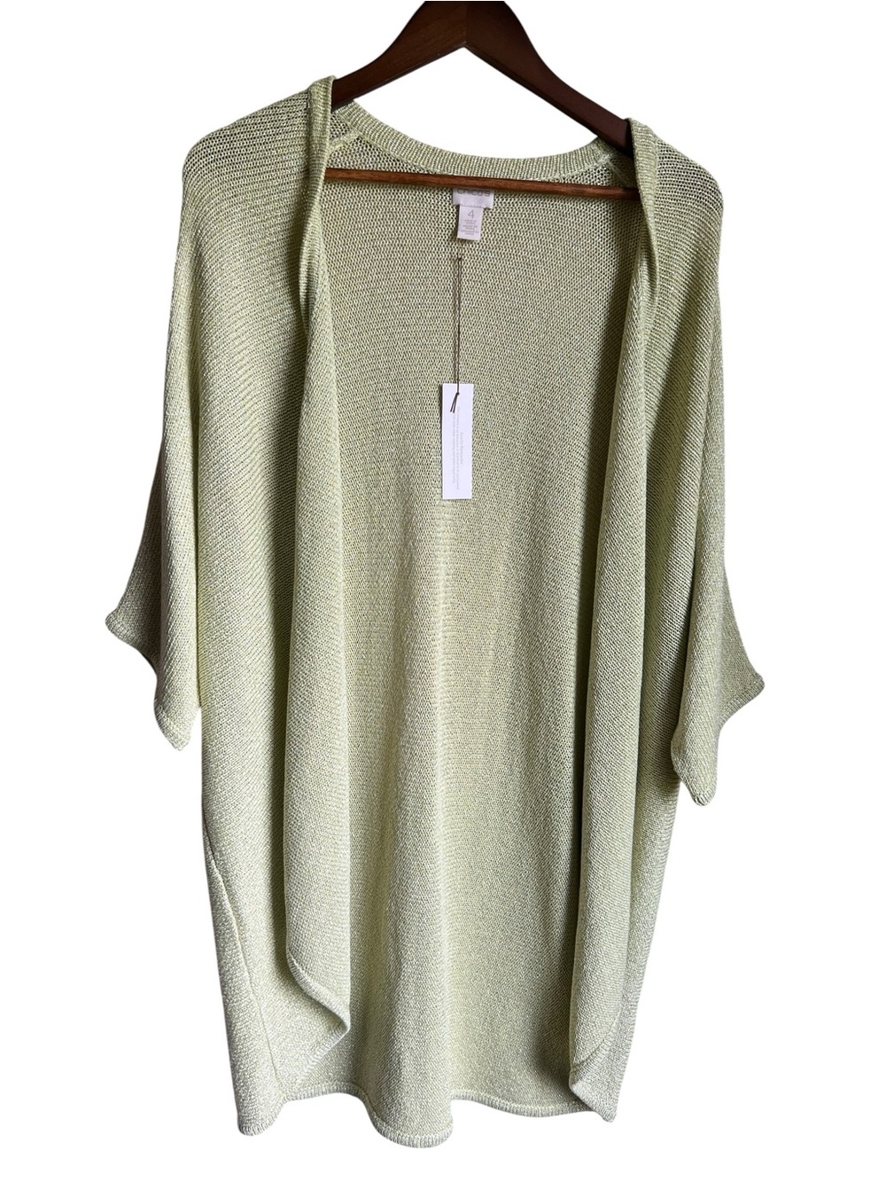 Chico's Womens Size 4 XXL Open Front Longline Duster Metallic‎ Green NWT